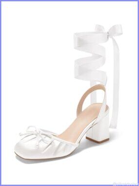 Satin Ballet Heels Square Toe Chunky Block Heel Bow Lace-Up Pumps